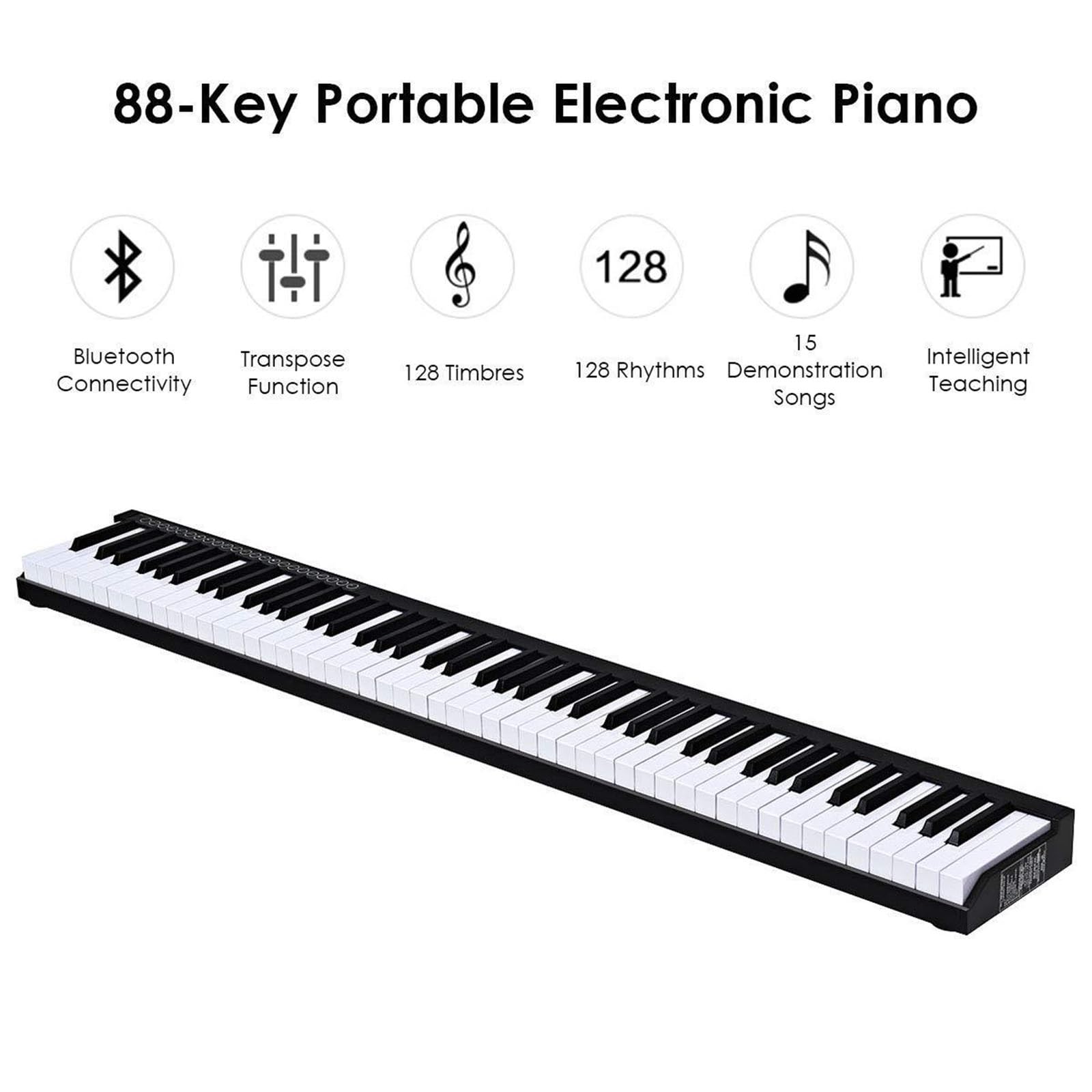 Tastiera Digitale Per Principianti Pianoforte Elettronico Pieghevole Portatile 88 Tasti Pianoforte Elettronico Pianoforte Elettronico A Mano Tastiera MIDI Bluetooth(White)