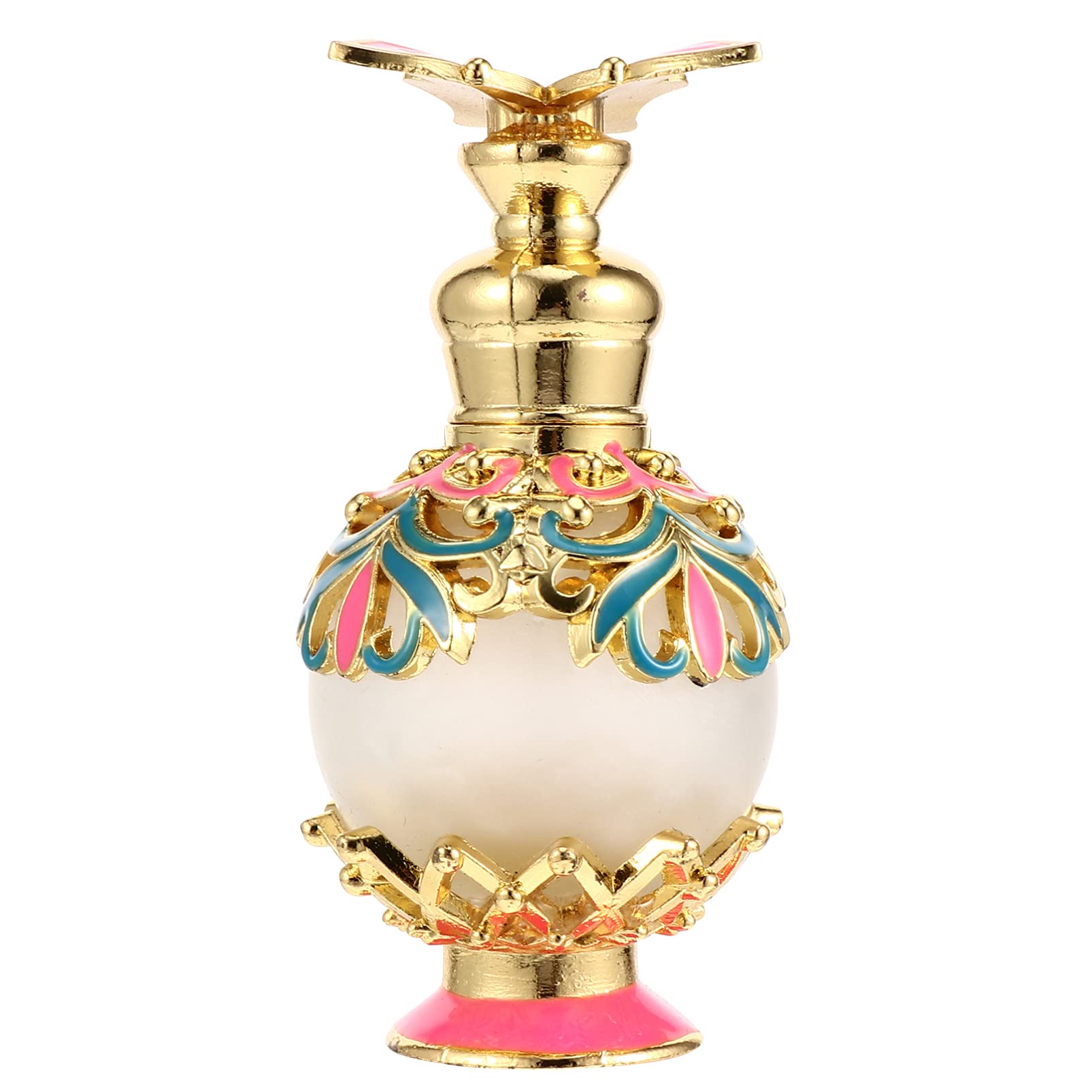 HEALLILY 15ml Refillable Perfume Bottle Vintage Middle Eastern Style Glass Empty Essential Oil Bottle with Butterfly Stopper Gold Pink