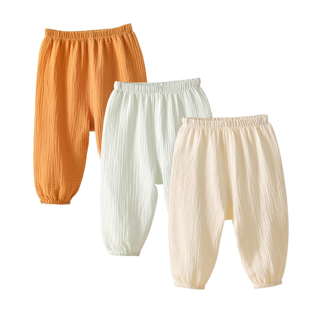 Lot de 3 Pantalon Bébé en Mousseline de Coton décontracté 3 Mois - 3 Ans, Pantalons bouffants en Gaze de Coton Fille Vêtement d'Été Pantalon de Jogging Coupe Loose