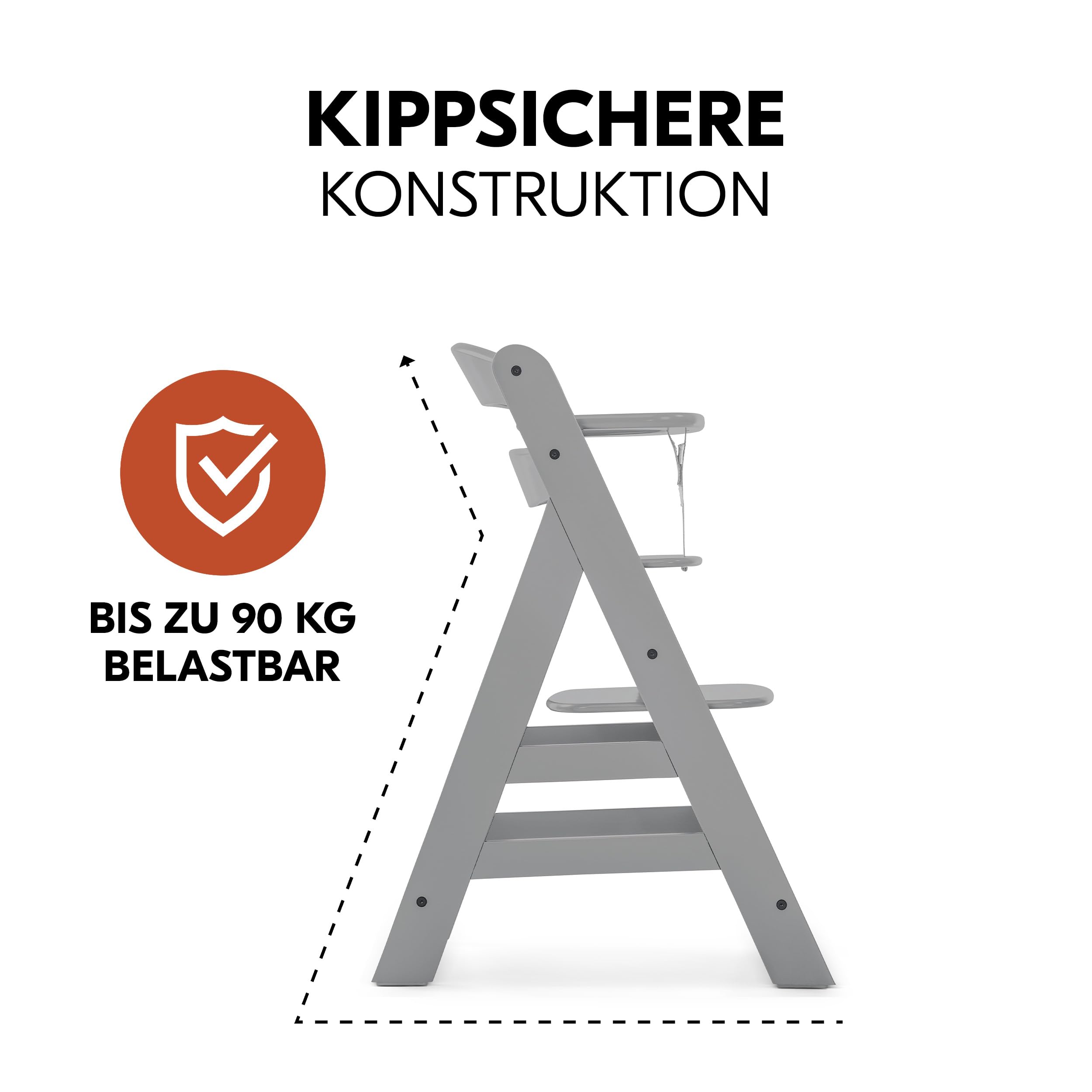 hauck Alpha+ Hochstuhl Newborn Set mit 2in1 Bouncer - Grau | Mitwachsender Holz Kinderhochstuhl ab Geburt bis 90 kg | inkl. Neugeborenenaufsatz & Sitzkissen
