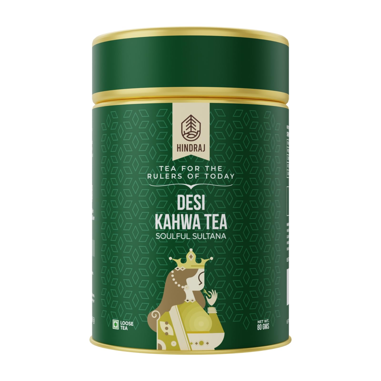 Hindraj | Soulful Sultan Desi Kahwa | Herbal Loose Tea | 80 g | 11 Ayurvedic Spices, 100% Natural Ingredients, No Added Sugar | Digestive & Immunity Support, Daily Detox Green Tea