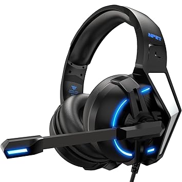 NPET HS50 Gaming Headset for PS4, PC, Xbox One Controller, Noise Cancelling Over-Ear Headphones with Mic, Soft Memory Earmuffs, LED Backlit, Volume Control