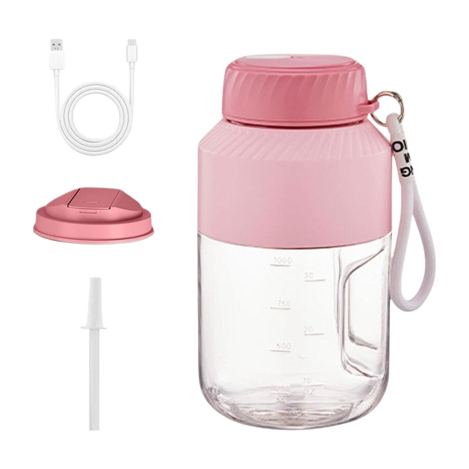 Bothyi Portable Blender Multifunctional with Lid and Strap Sports Bottle USB Electric Juicer Cup for Office Outdoors, Pink Double Lid
