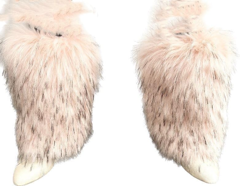 Womens Winter Furry Mid-Calf Leg Warmers With Fluffy Big Real Raccoon Fur Warm Leg Covers For Snow Boots