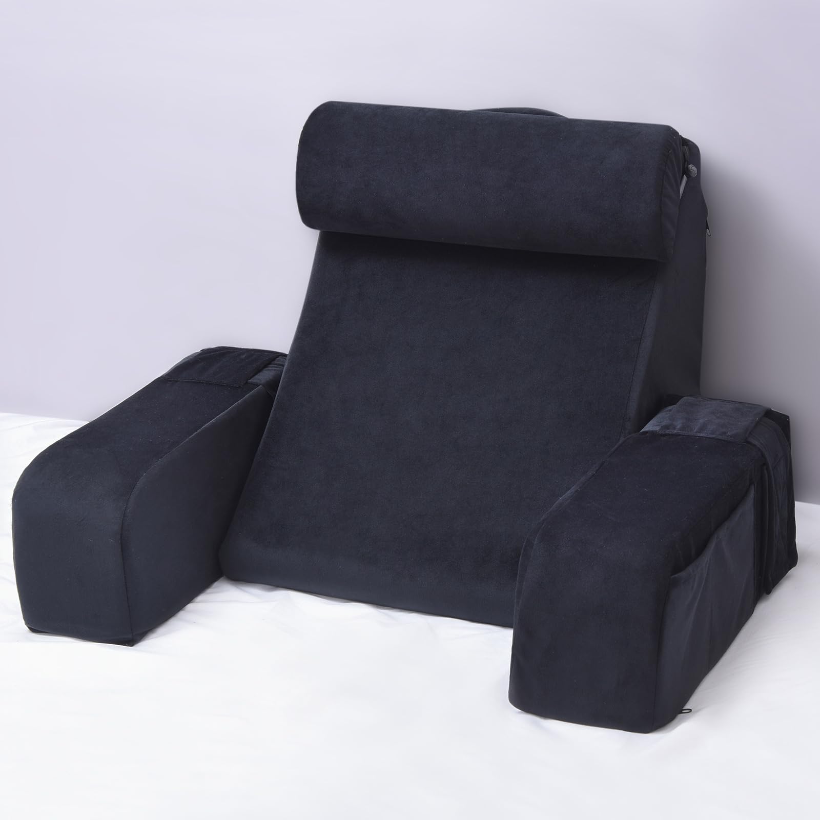 ENITYA Reading Pillow for Kids/Teens/Adults, Back Pillow for Bed Sitting up, Bed Rest Pillow with Arms, Back Support Pillow for Watching TV/Reading/Resting, Dorm Room Essentials, Standard 17"(Black)