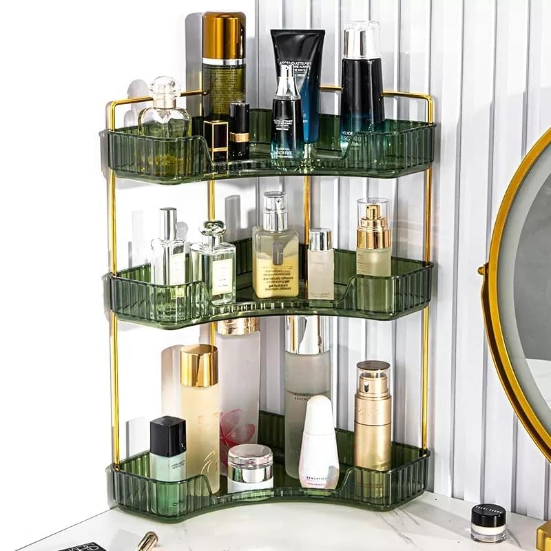 Organizador de Maquillaje, Organizador de Cosméticos, Organizador Perfume, Organizador de Bandeja de Cosméticos de Alta Capacidad para Baño (3 Capas, Verde)