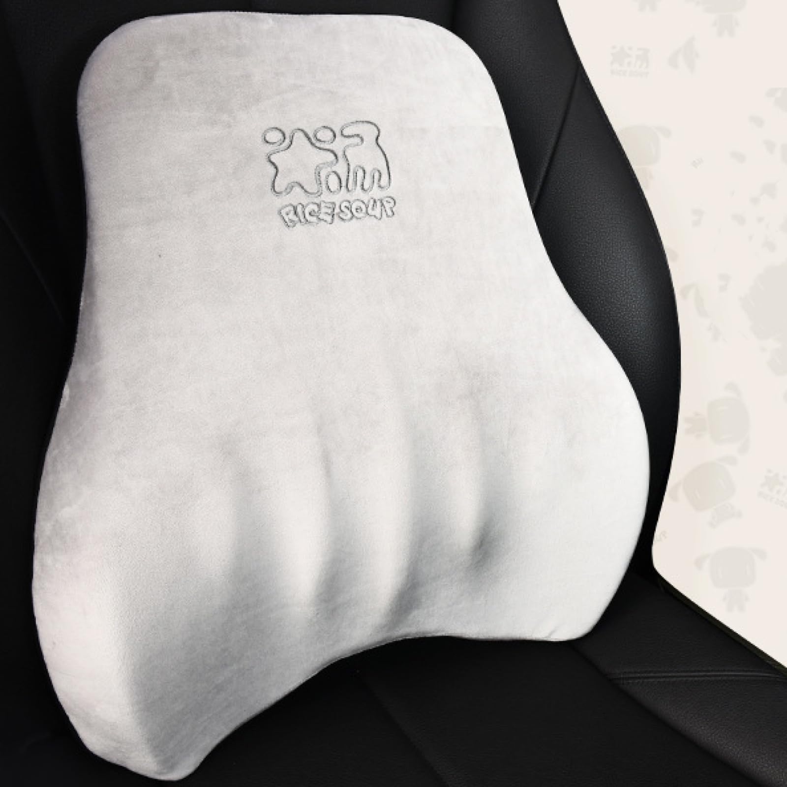 OWKAY Flanella di lusso Cuscino per il collo dell'auto Poggiatesta Schiuma di memoria Supporto a cinque ossa Riposo lombare Cuscino per il collo del sonno creativo Interni per auto grigiolombare