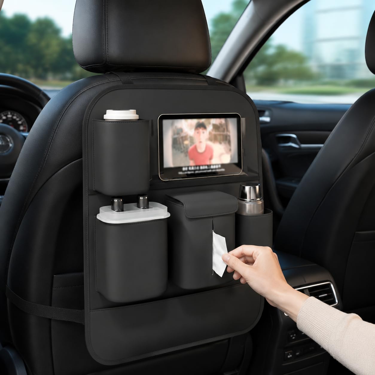 XDV Organisateurs de siège de voiture, protections de siège arrière multifonctionnelles, pochettes de rangement, tapis de protection contre les coups de pied des enfants et supports de plateau pour