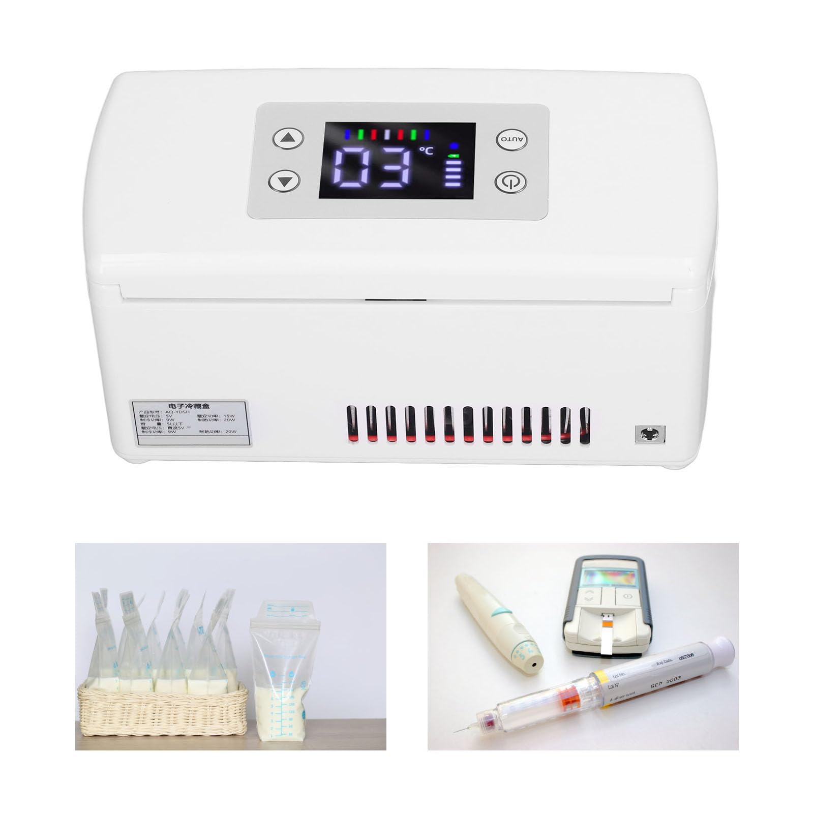Generic Lodówka Turystyczna na insulinę, ładowalna Lodówka Podróżna z Wyświetlaczem LCD do Przechowywania Zapasów dla Diabetyków, Stała Temperatura do Przechowywania Insuliny