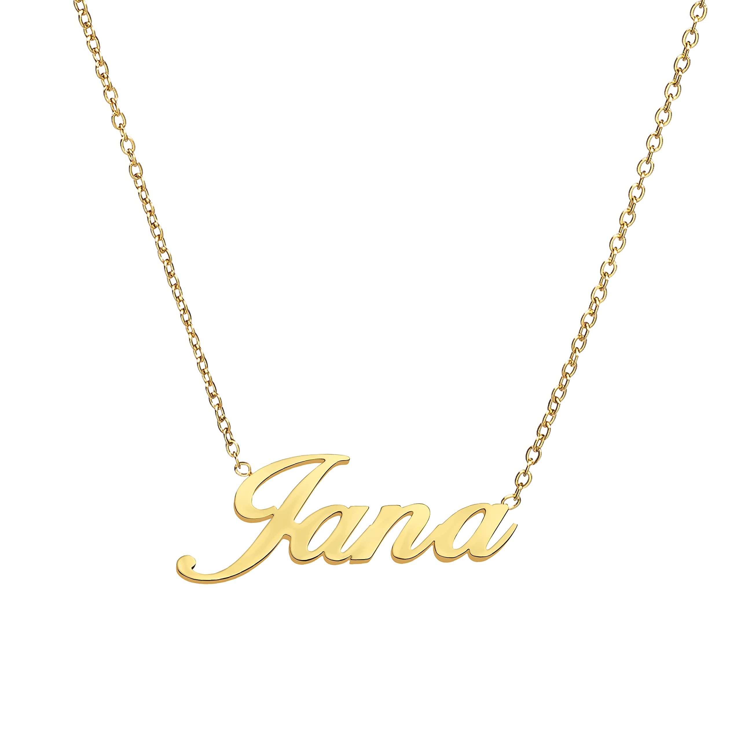 ANDANTEPremium Collection – Cadena con nombre Jana de oro de 14 quilates, collar de acero inoxidable, cadena personalizada con nombre, longitud ajustable 43 cm – 48 cm, Acero inoxidable de alta