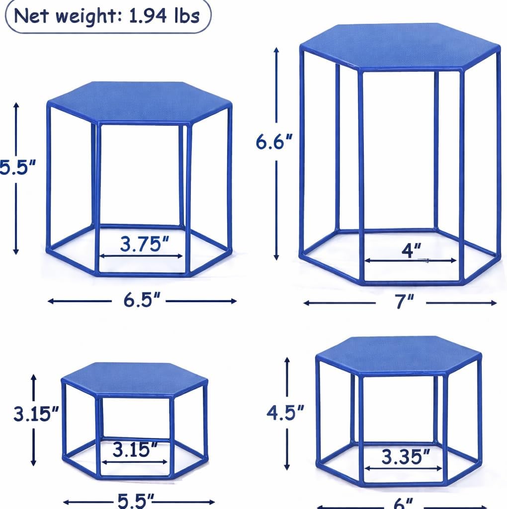 59967 Set of 4 Metal Display Risers, Upgraded Hexagonal Nesting Buffet Riser Set, Modern BLUE Buffet Display Stands for Food, Food Display Risers for Buffet Cupcake Small Potted Plants - Medium