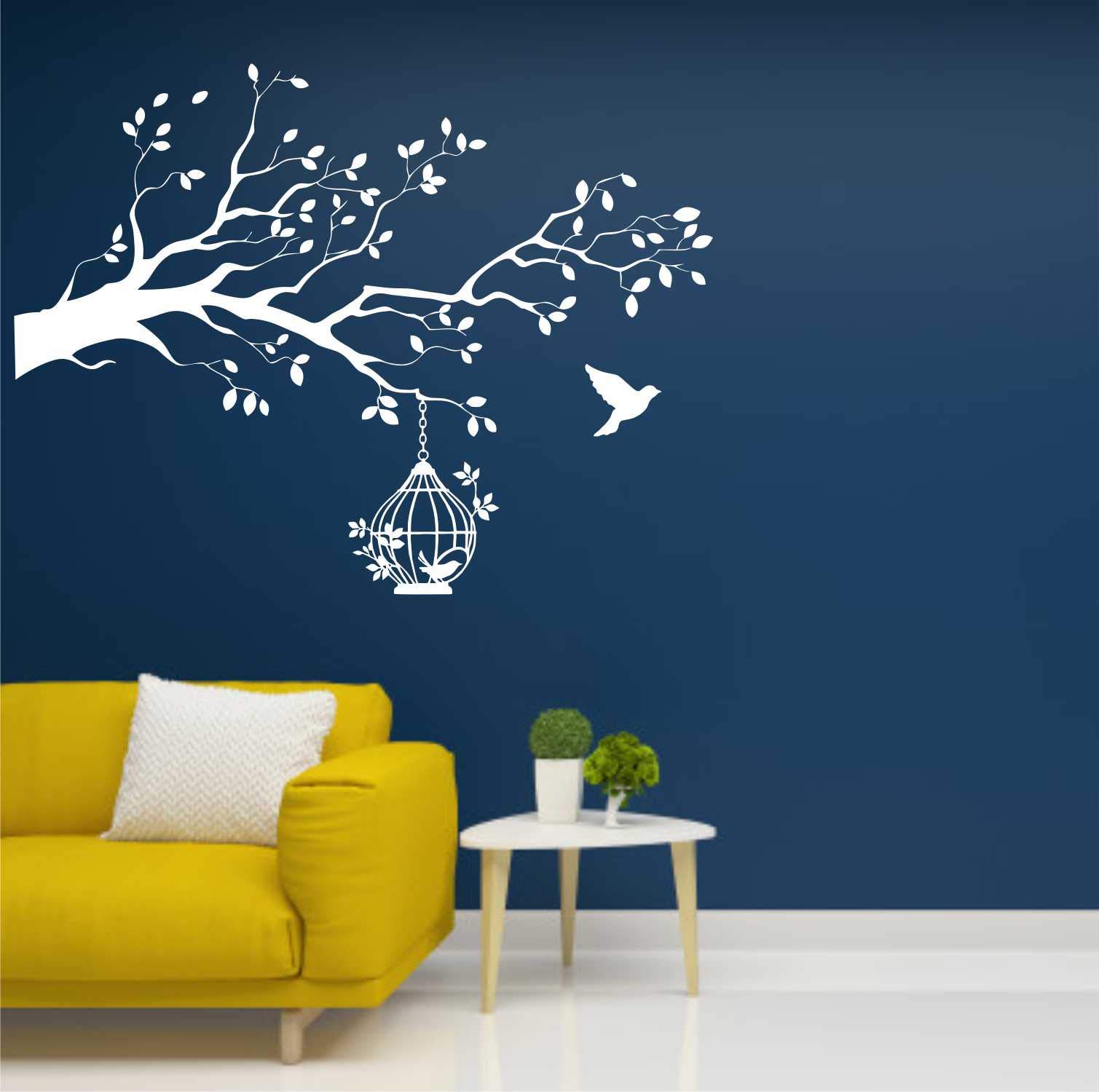 GADGETS WRAP Wall Decal Vinyl Birds on Branch & Cage Vinyl Abstract Wall Sticker for Dark Walls, Bedroom (White) (B0B9RPNY6L) Amazon Price History, Amazon Price Tracker