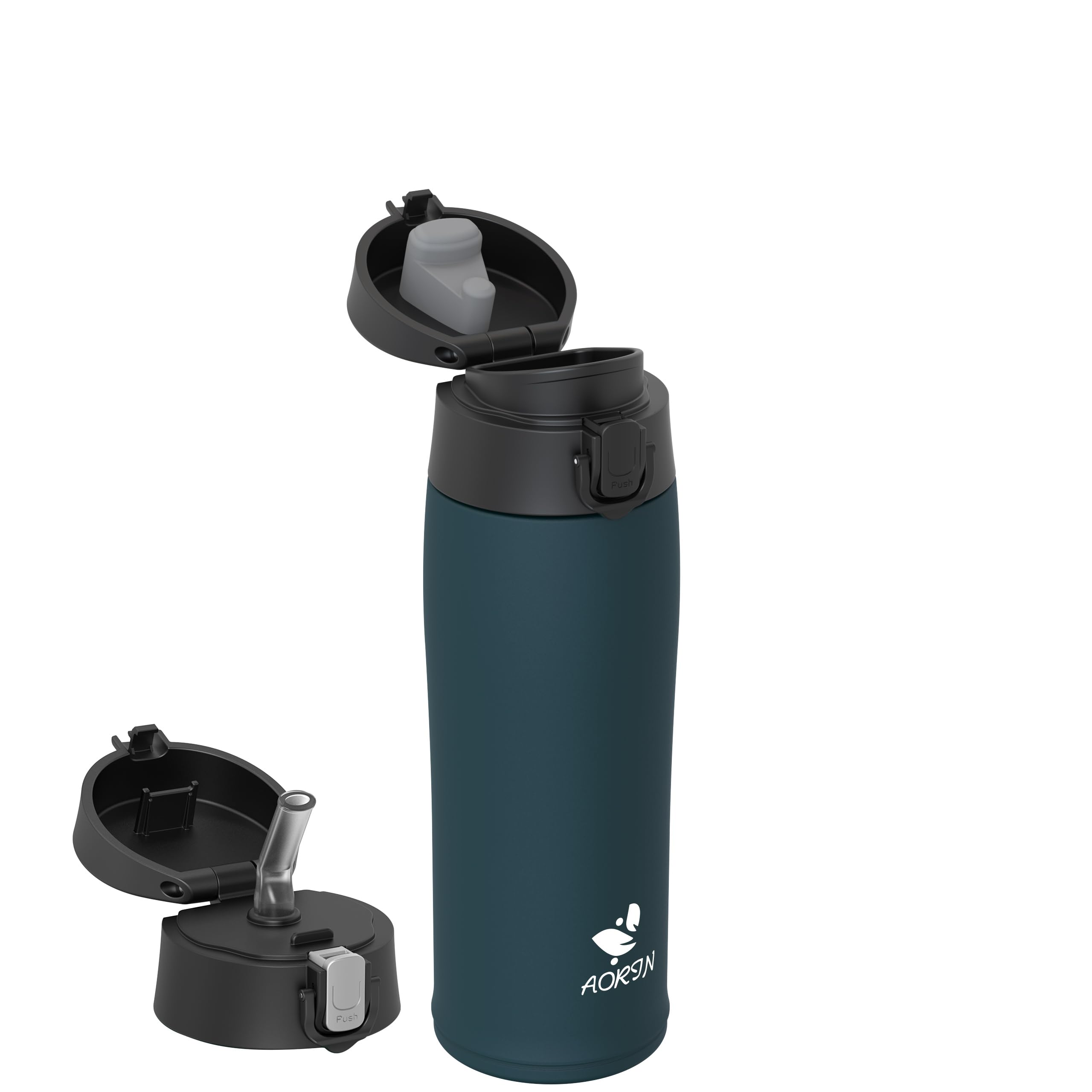 AORIN Drinking Bottle Stainless Steel 18/8, 950 ml, Leak-Proof Thermos Flask, Double-Walled with 2 Lids, BPA-Free Sports Bottle, Drinking Bottles for Sports, School, Outdoor