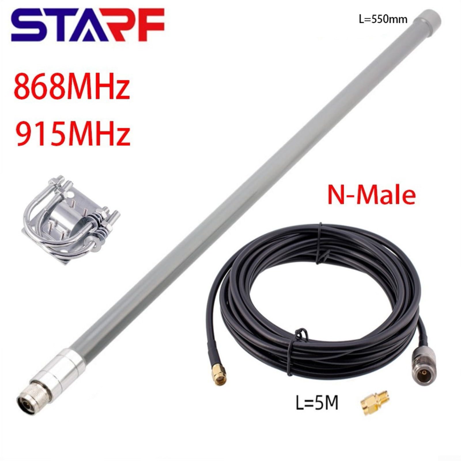 Per STARF 12DBi 868MHz 915MHz per antenna OMNI in fibra di vetro, connettore N-maschio, per minatore di elio rete esterna a lungo raggio, agricoltura (kit antenna)