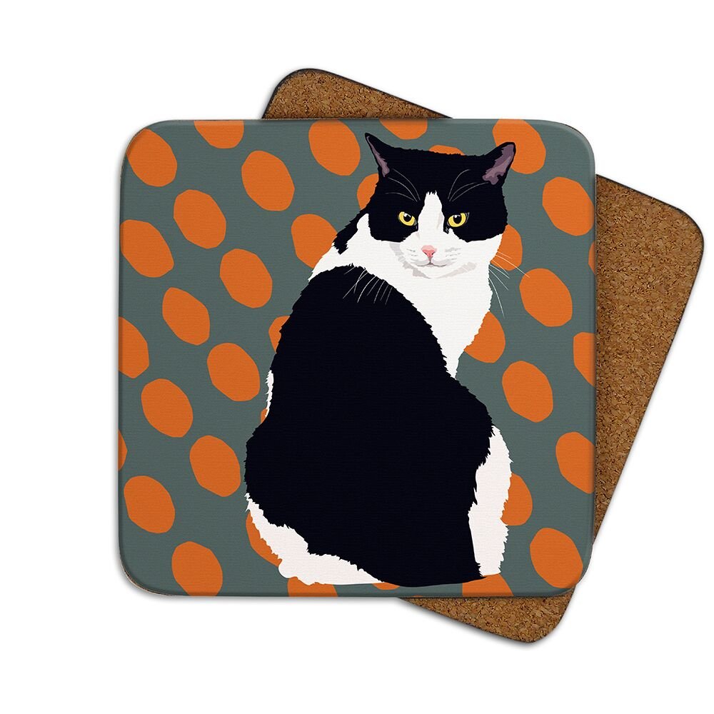 Leslie Gerry Black/White Animal Collection And Cat Coaster