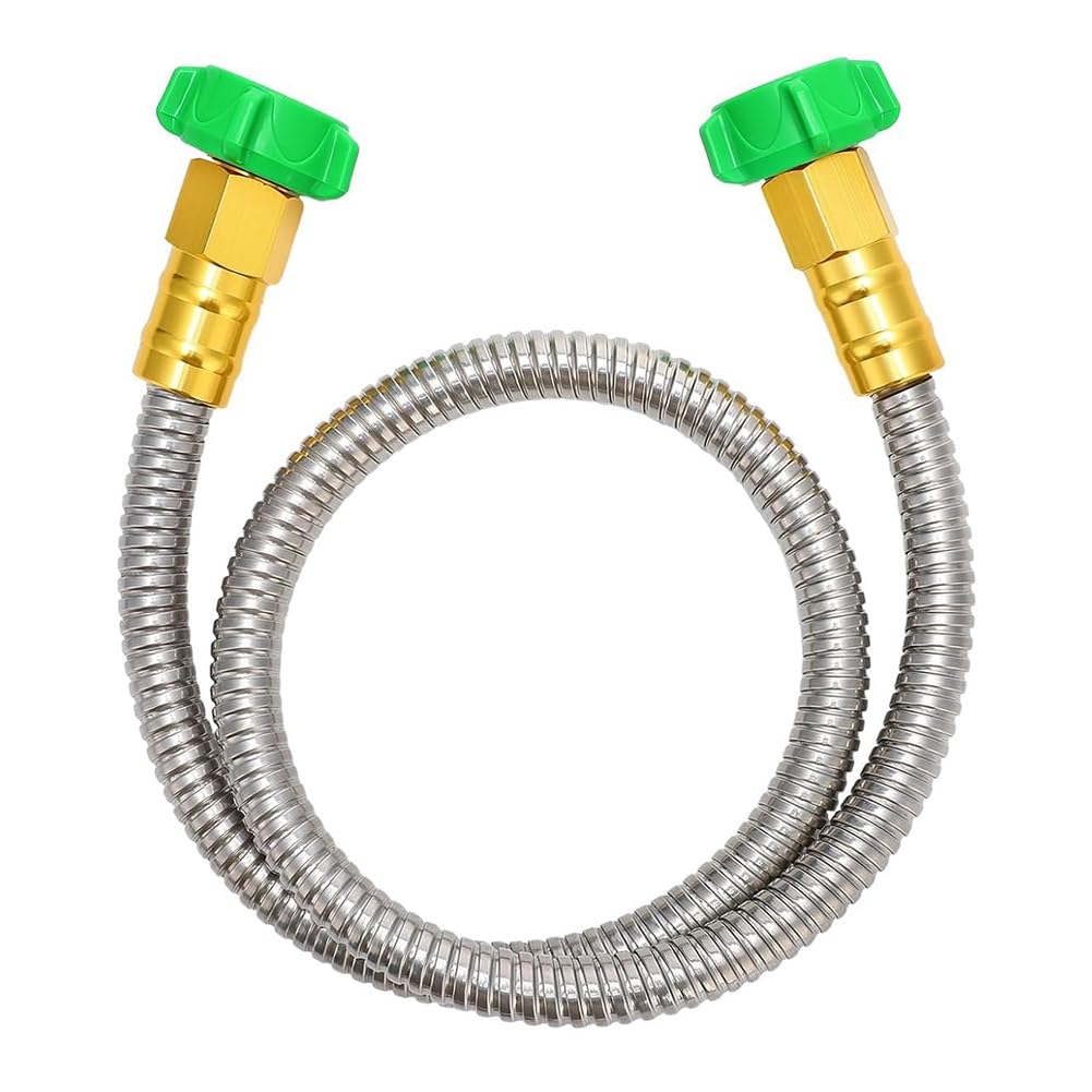 Littimoon Short Garden Hose, Metal Leakproof Leader Hose, 304 Stainless Steel Flexible Hose for Outdoor Garden Watering Easy Install 3Ft