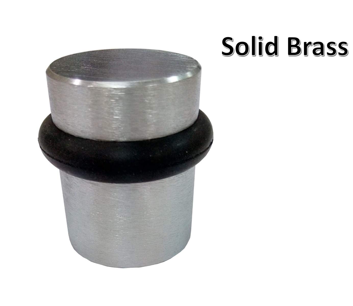 QCAA Cylindrical Floor Mount Door Stop, Height 1-1/2", Solid Brass, Satin Chrome, Made in Taiwan, 2 Pack