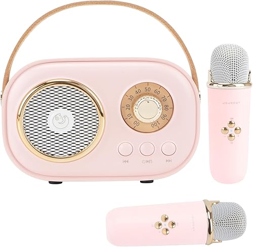 Miniatura 1 de Aresrora Mini máquina de karaoke para niños, altavoz Bluetooth portátil con 2 micrófonos inalámbricos, juguetes para niñas y niños, juego de