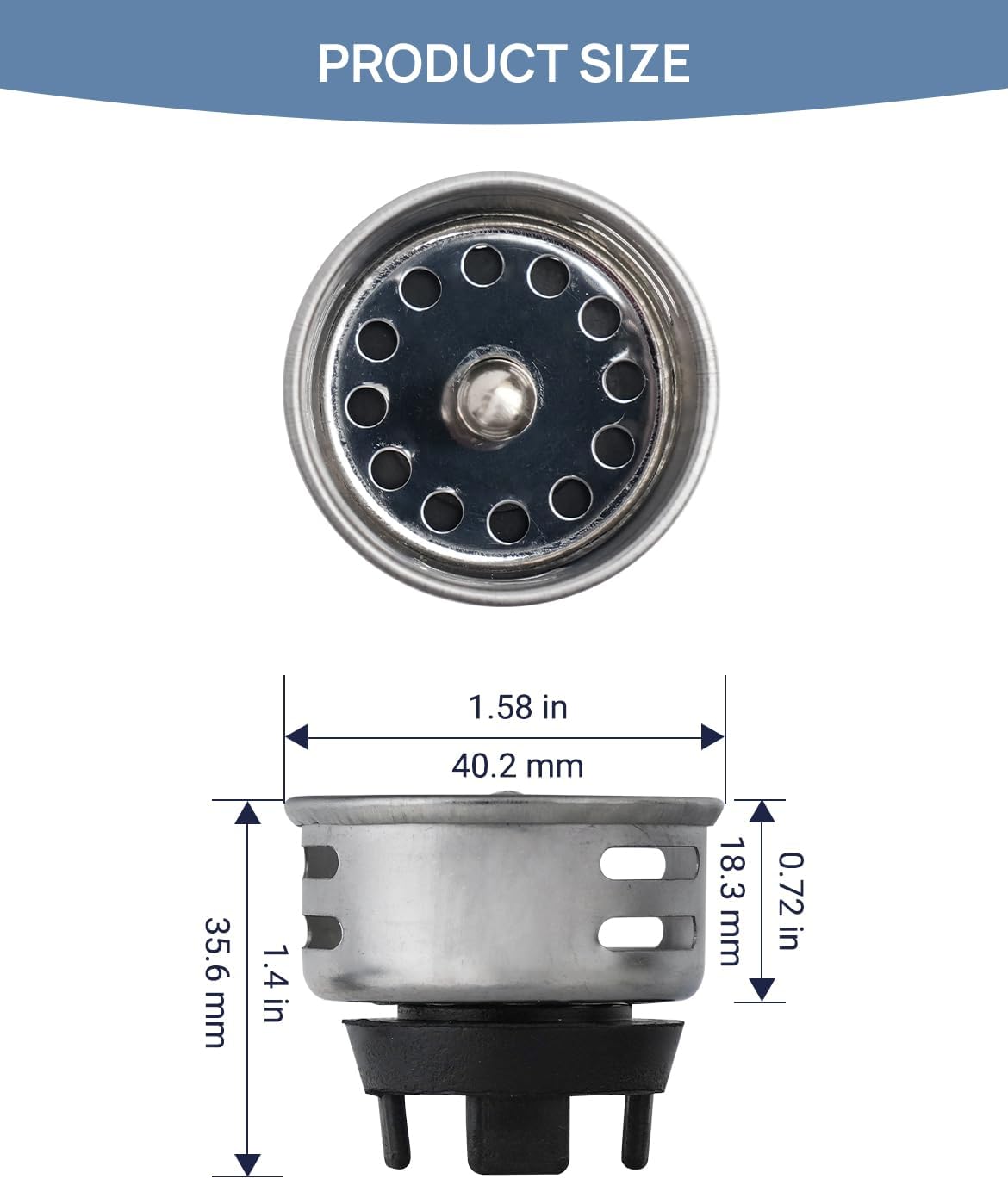 (3 Pack) Small Basket Strainer for 2" Sink Drain, Bar/RV Sink Strainer Replacement, Stainless Steel Construction with Chrome Finish (TINY strainer, holds water but NOT watertight)
