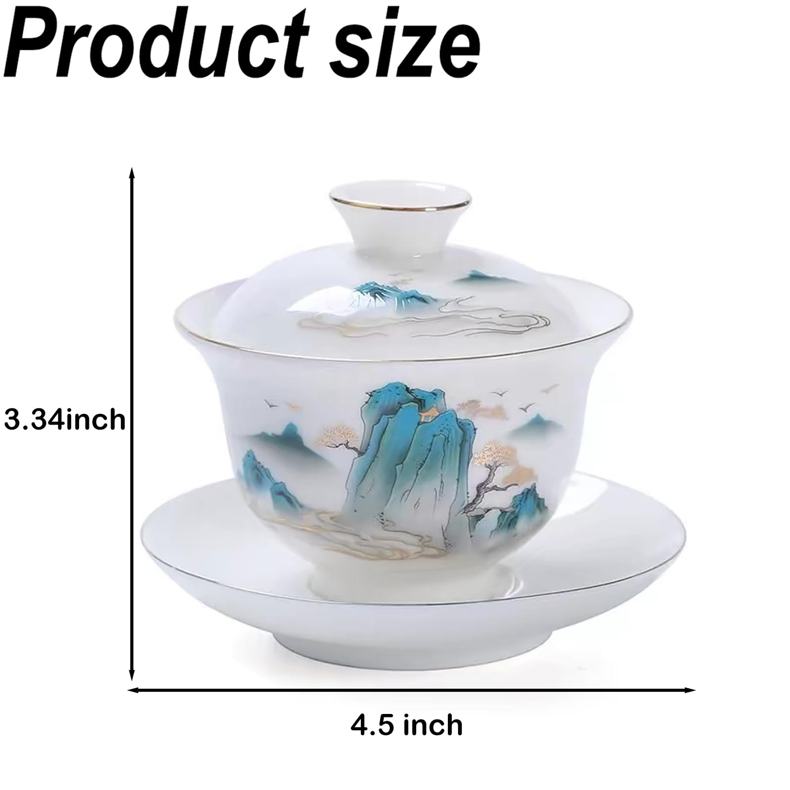 Fashion & Lifestyle Porcelana Kung Fu Tea Gaiwan, taza de té tradicional china y platillo con tapa, tazas de té de cerámica pintadas a mano, juego de cuencos de té Sancai de 150 ml, tamaño grande