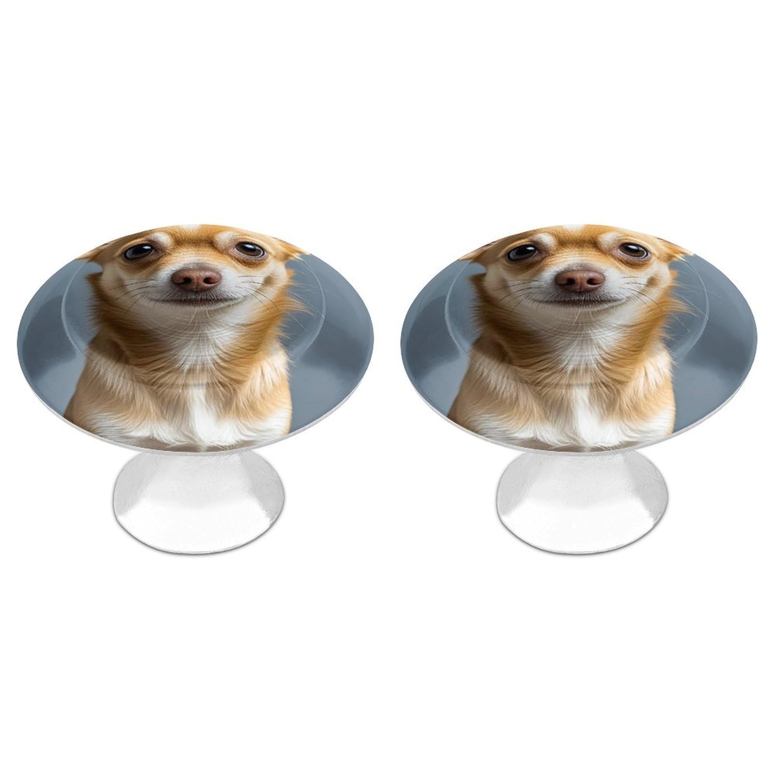 FekiLoot Cute Chihuahua Cabinet Knob 2 Pack Mini Round Drawer Pulls Stainless Steel Dresser Drawer Knobs Kitchen Drawer Hardware for Bathroom Dresser Closet Door Knobs
