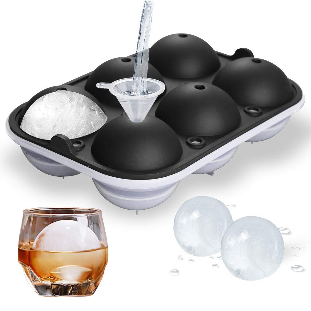 Shuban 6 Cavity Ice Ball Maker Mold, 2.5 Inch Large Sphere Ice Mold,Silicone Round ice Tray with Lid for Whiskey,Cocktail,Scotch and Bourbon