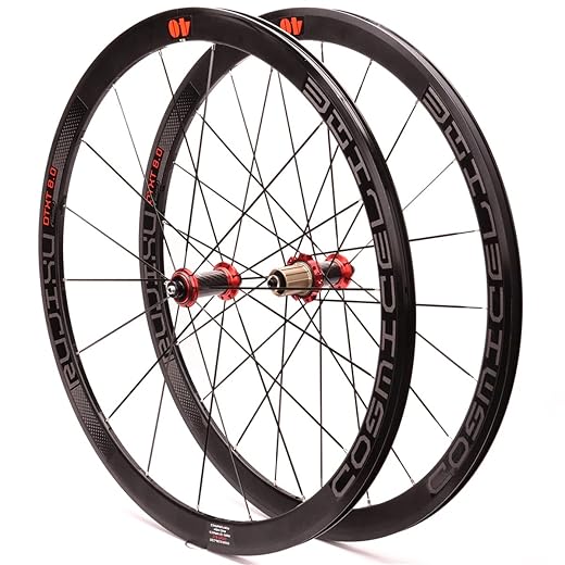 Paire Roues Vélo Route 700c Roue Vélo Course Jantes Double Paroi 40mm 8-11 Vitesses Cassette Moyeu en Fibre De Carbone Roue À Dégagement Rapide Frein sur Jante 1900g