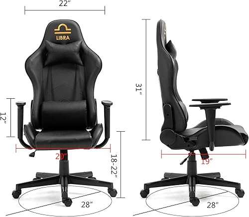 Miniatura 130 de Modern-Depo Black Virgo Zodiac - Silla de juegos con diseño ergonómico, giratorio y reclinable ajustable, capacidad de carga de 330 libras Virgo