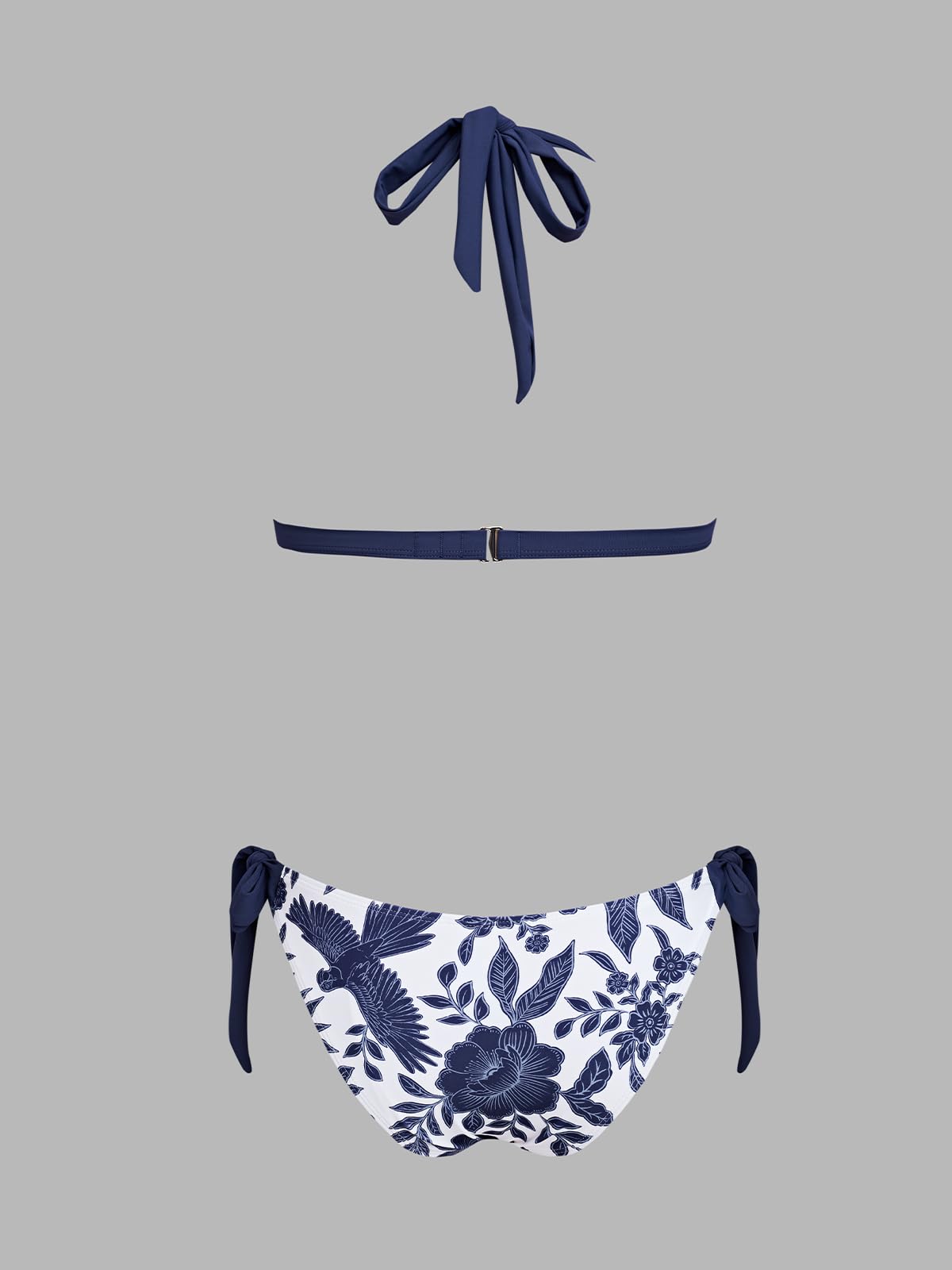 CUPSHE Damen Bikini Set V Ausschnitt Bademode Blumenmuster Tiefer Halterträger Spitzenbesatz Badeanzug
