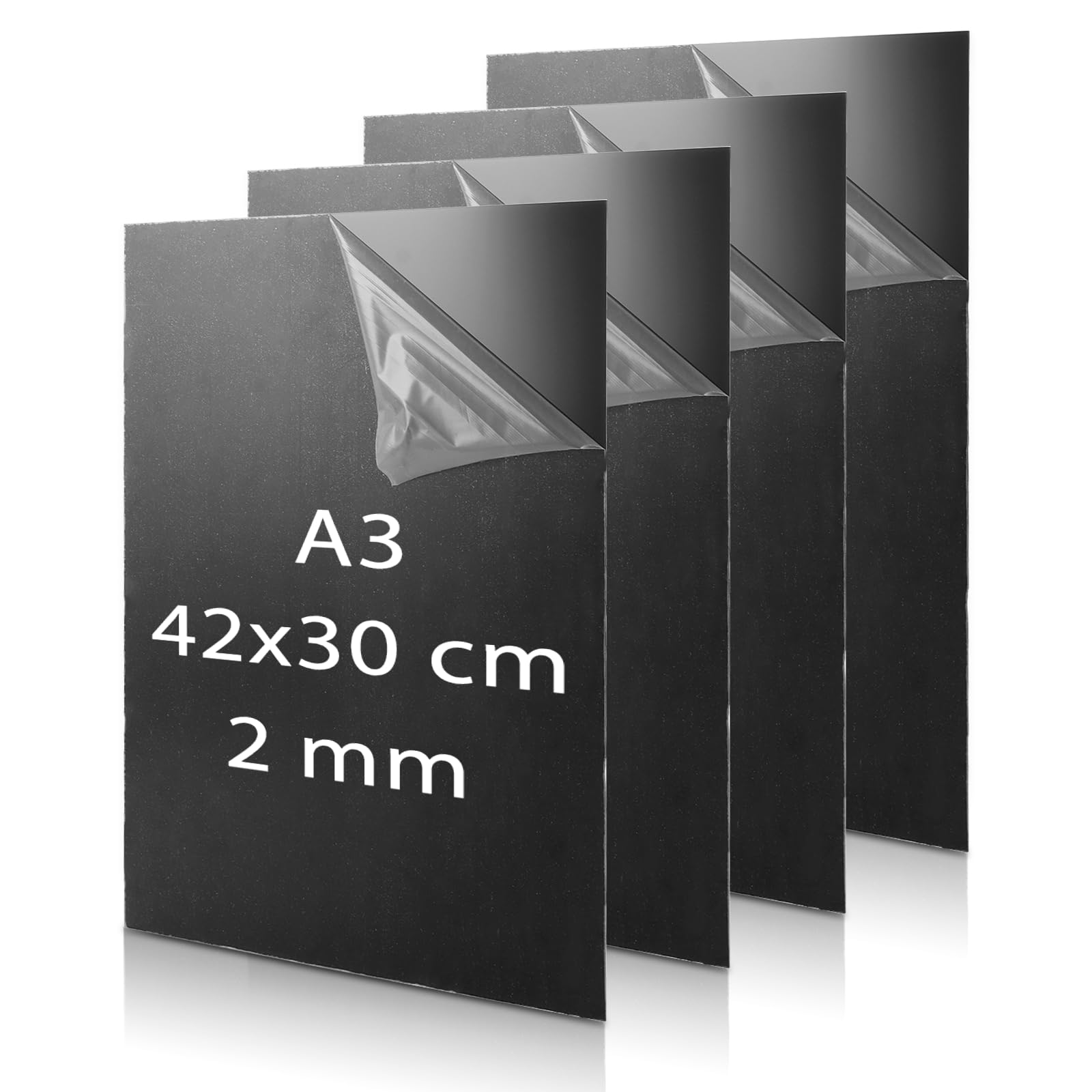 AKOLAFE 4 Pièces Plaque Acrylique Noire 420 x 297 x 2 mm | Double film protecteur; format A3 pour bricolage, découpe, cadres et projets créatifs