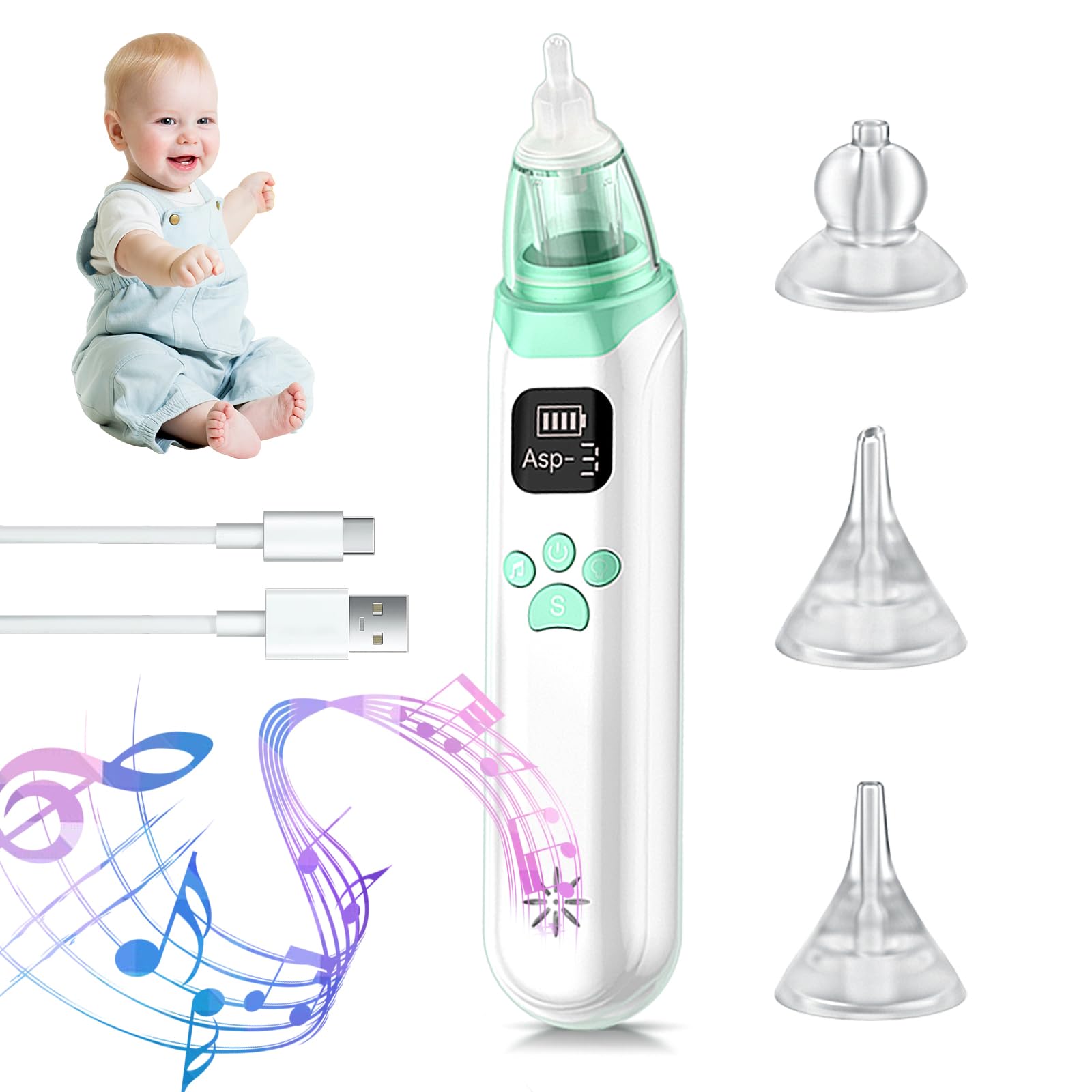 Santé Bébé Respiration Aspirateur Nasal Bébé Electrique - 6 Niveaux Aspiration Portable Aspirateur Nasal Portable