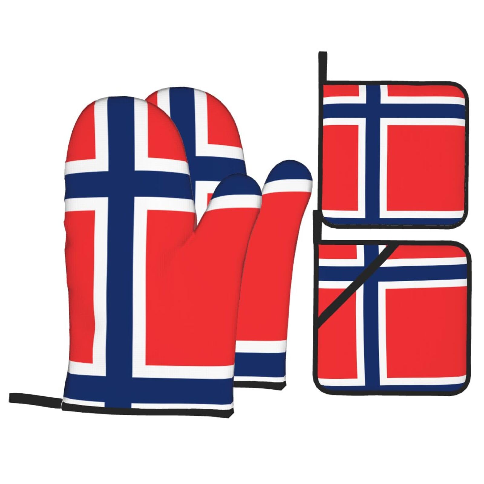 HJFCZH Norwegian flag Prints Kitchen Throw Set: Durable Oven Layers with Waterproof Polyester – 4 Piece Heat Protection System