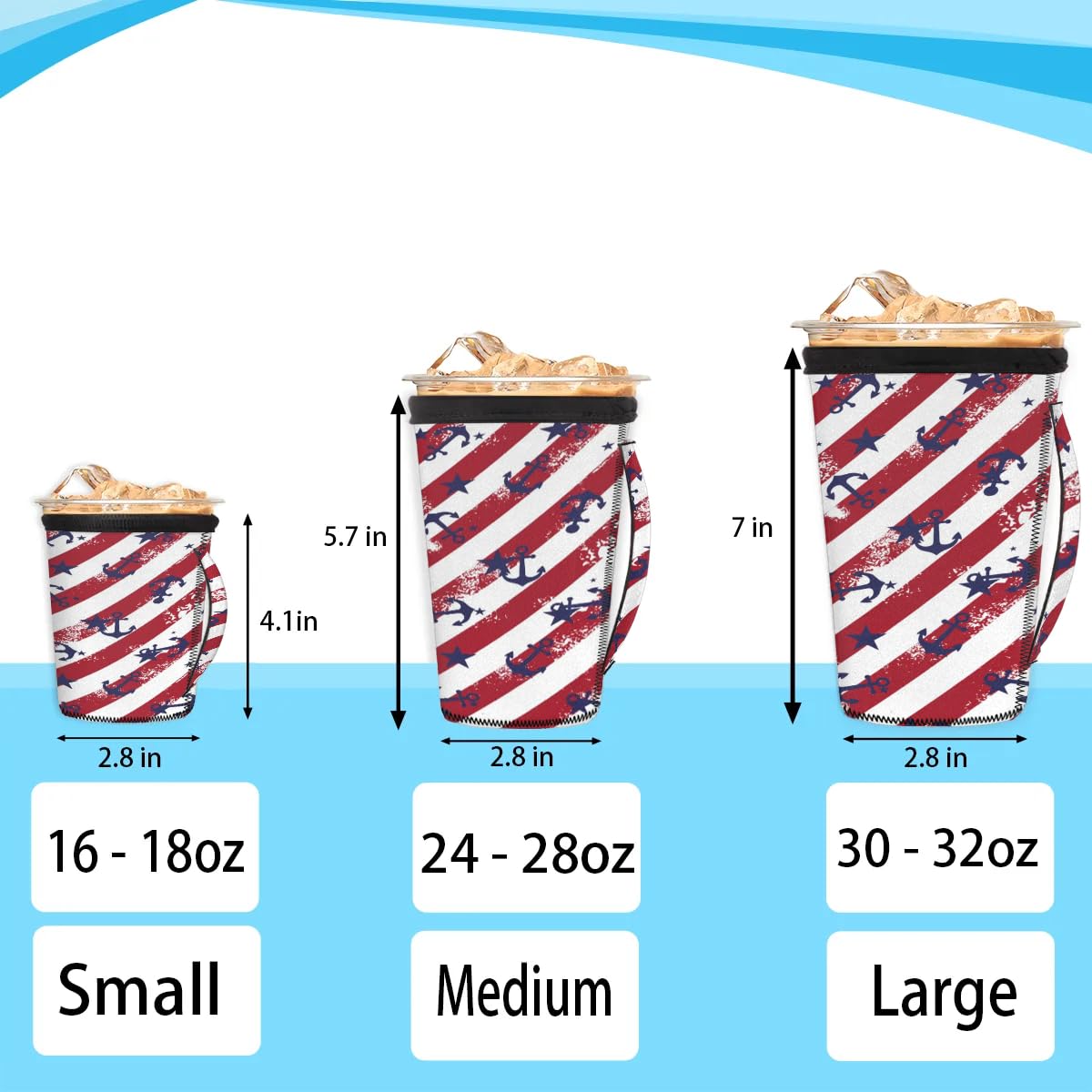 Hook Flag M Reusable Iced Insulator Coffee Sleeves Neoprene Insulated Sleeves With Handle Coffee Sleeves for Iced Coffee Cups Drinks