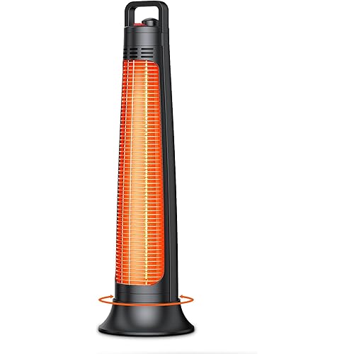 Outdoor Patio Heater, Electric Infrared Heat for Garage Backyard Indoor use, Portable Space Radiant Tower Heater with 60° Oscillating, Tip-over & Overheat Protection, Super Quiet,Waterproof, Black