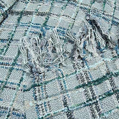 Bytide Multicolored Chenille Knitted Throw Soft Cozy Fluffy Reversible Boho Plaid Throw Blanket With Tassels For Couch Chair Bed Cover Living Room Bedroom Décor, 60" X 80", Grey Blue #TOP3