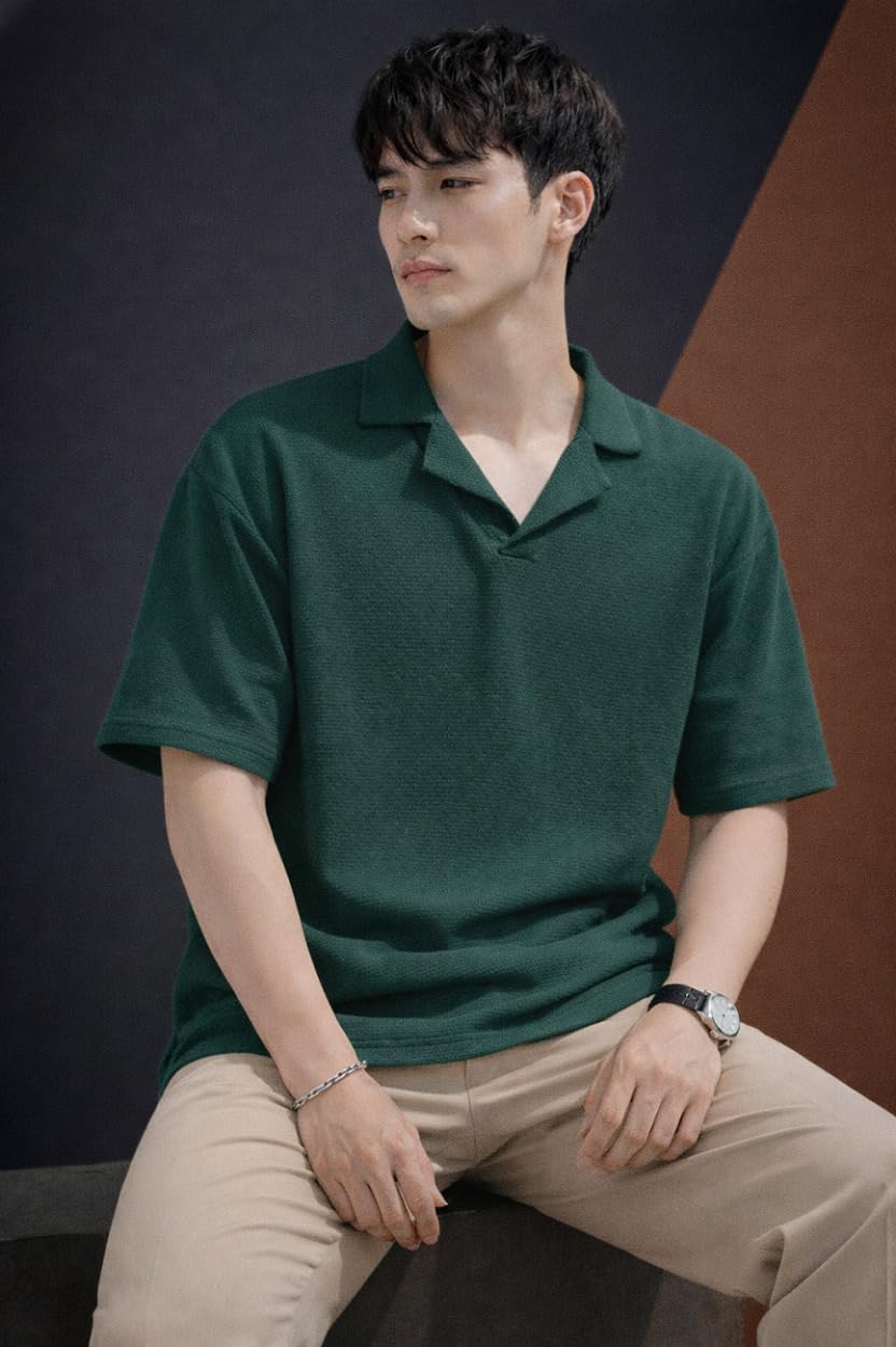 Zilcon Men’s Textured Polo T-Shirt Casual Short Sleeve Summer Wear (in, Alpha, XL, Regular, Green) 2