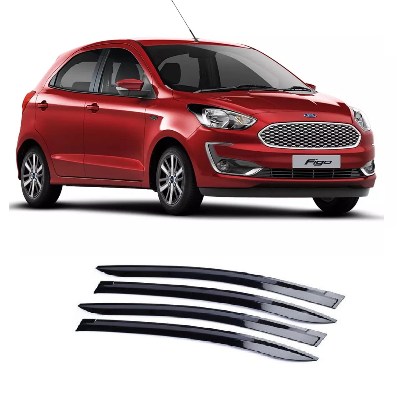 Plastic Car Window Door Visor Rain Guard Side Wind Deflector Compatible with Ford Figo (Set of 4)