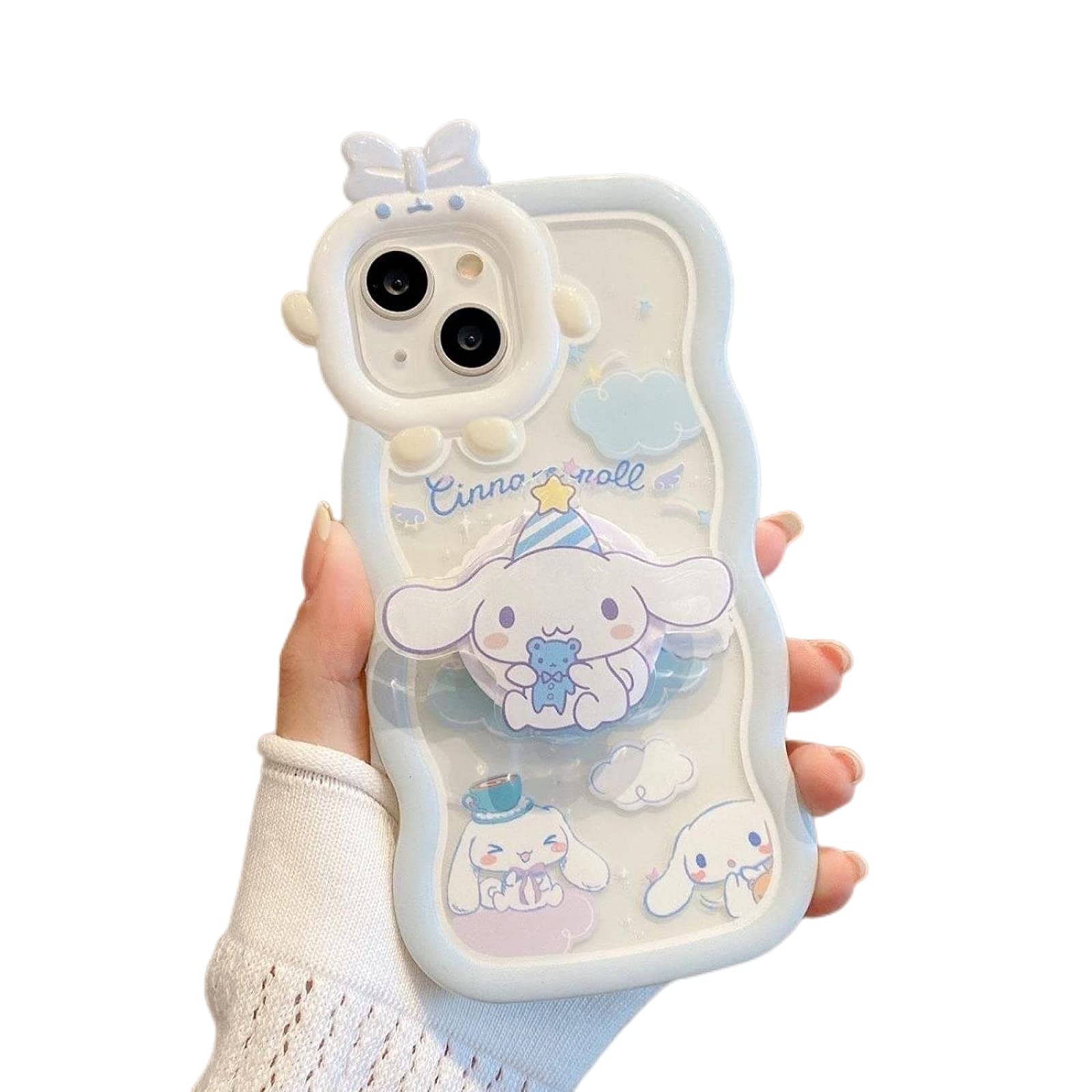 LOPRES 3D Stereo Cartoon Phone Case Cute 3D Cinnamon Dog With Stand Bracelet Transparent Full Coverage Phone Case For Iphone 14 13 12 11 Pro Max-A1+Bracket,Iphone 13 Pro