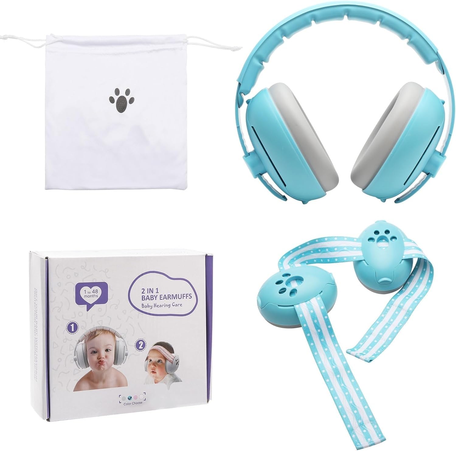 JITIFAZH 2 in 1 Baby Ear Defenders 3-48 Months, Adjustable Children Ear Defenders with Stretchy Band