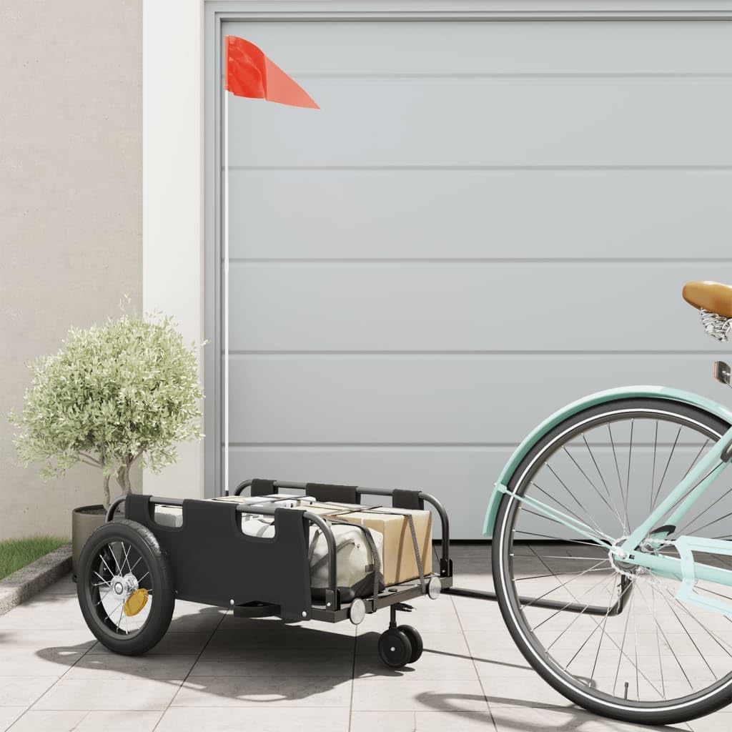 Willood Fahrradanhänger Lastenanhänger Fahrrad Transportanhänger Anhänger Schwarz Oxford-Gewebe und Eisen 123 x 52.5 x 33 cm