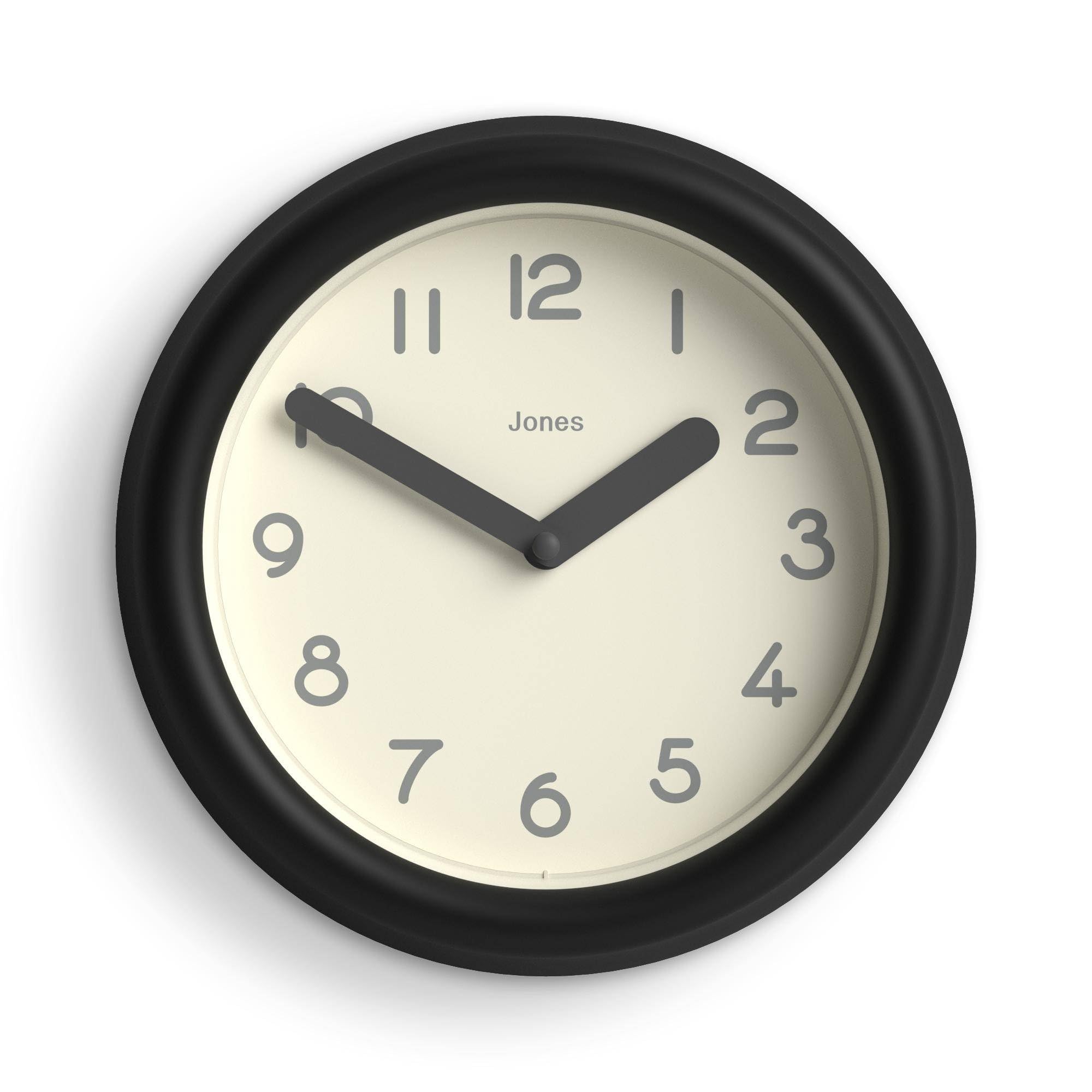 JONES CLOCKS® Fuze Wall Clock | Small Round Clock | Black | Playful Modern Design with Soft sculptural Presence | Ideal for Kitchens Living Rooms Kid's bedrooms