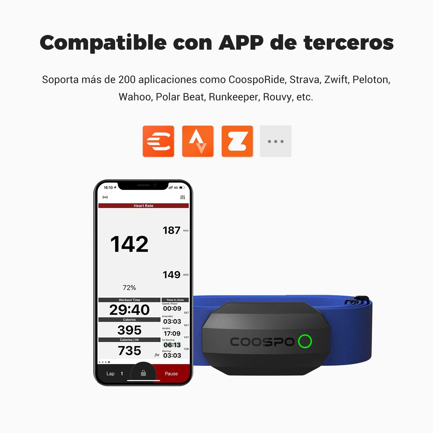 COOSPO H808S Monitor de Frecuencia Cardíaca Bluetooth Ant+ para Deportes