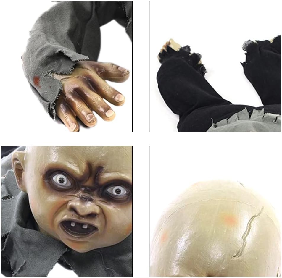 Halloween Gag Toys Practical Jokes, Halloween Ghost Ornament with Red Eyes Terrible Shouts Creepy Crawling Ghost Halloween Decor Animated Crawling Baby Zombie Doll