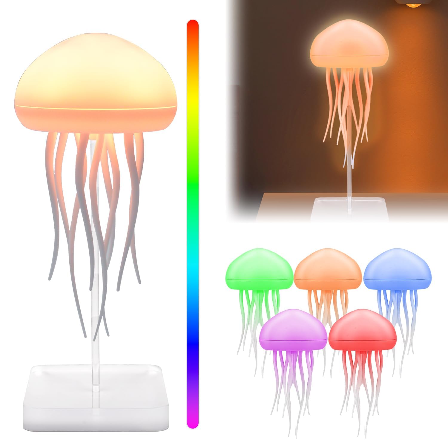 Vibbang Quallen Lampe, LED Jellyfish Lamp, Gradient Jellyfish Nachttischlampe, Touch Leuchtende Lampe, Tragbare Quallen, für Dekorative Atmosphärenbeleuchtung