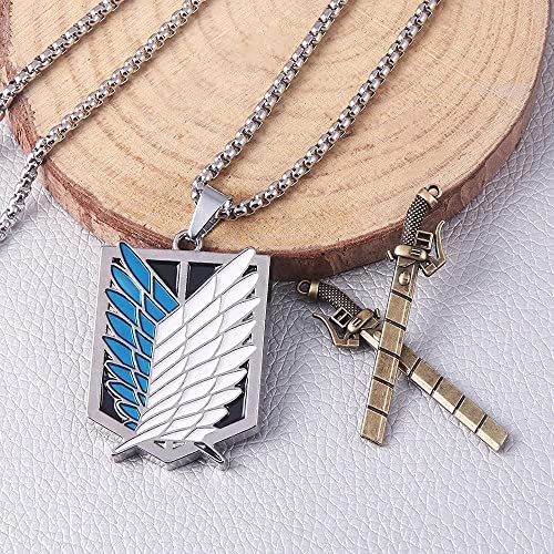 FunBoat AOT Wings of Freedom Necklace - Shingeki No Kyojin Survey Corp Pendant Chain - Anime Cosplay Gifts for Kids Girls Teens Women Men4