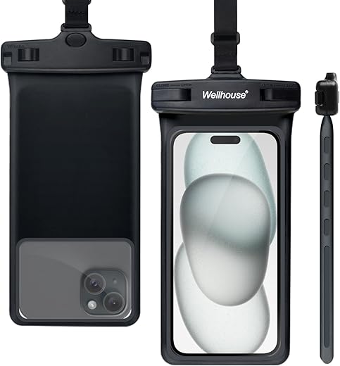 Wellhouse Universal Waterproof Phone Pouch, Waterproof Phone Case Compatible for iPhone 14 13 12 11Pro Max XS Plus Samsung Galaxy S22 Cellphone Up to 7.0", IPX8 3D Cellphone Dry Bag for Vacation-Black