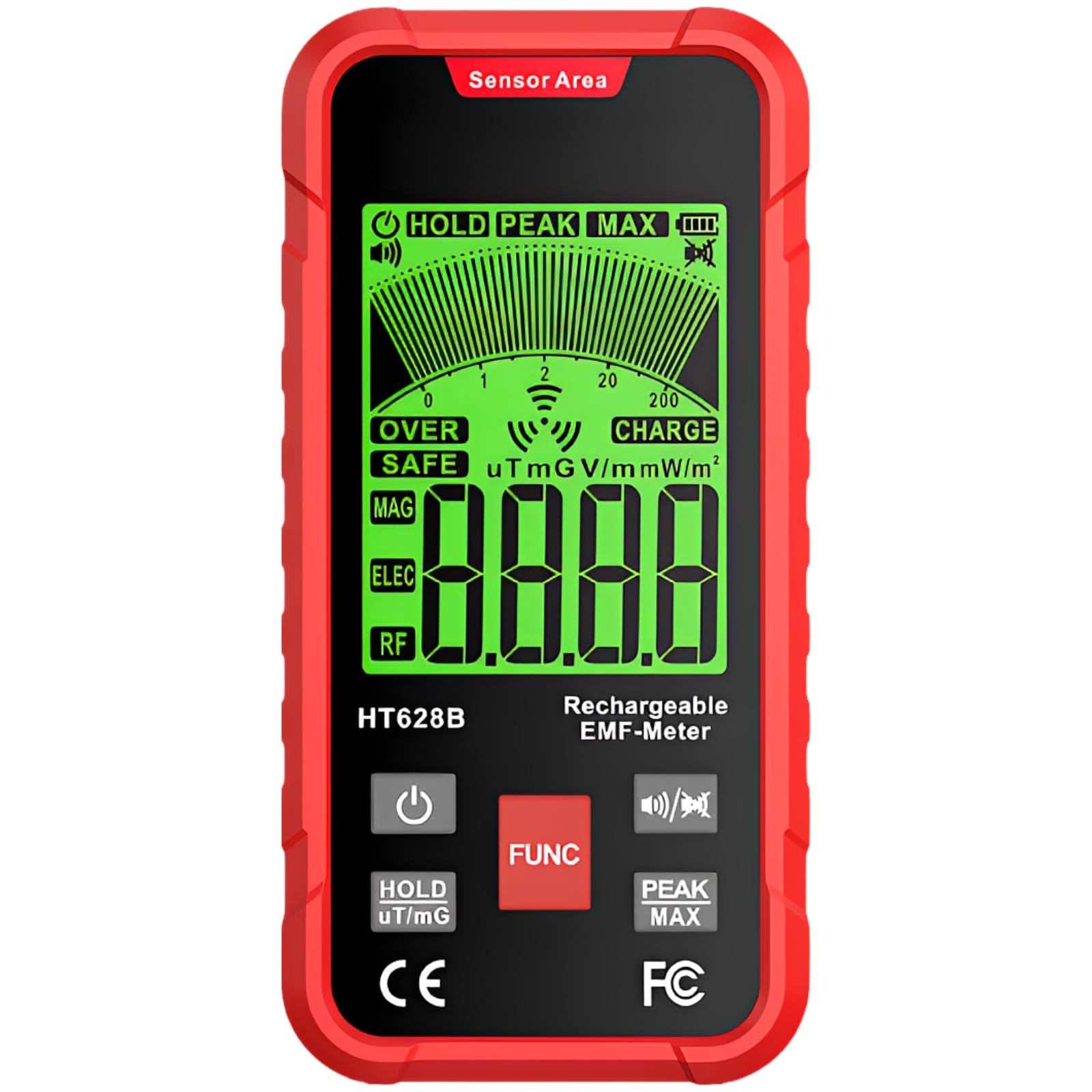 EMF-Messgerät, Handgerät 3-in-1 Elektromagnetfeld-Detektor, duale Messung von elektrischem Feld und starkem Anhaftungsfeld, CE- und FCC-zertifiziert, Trenddiagramm-Anzeige, Datensperre
