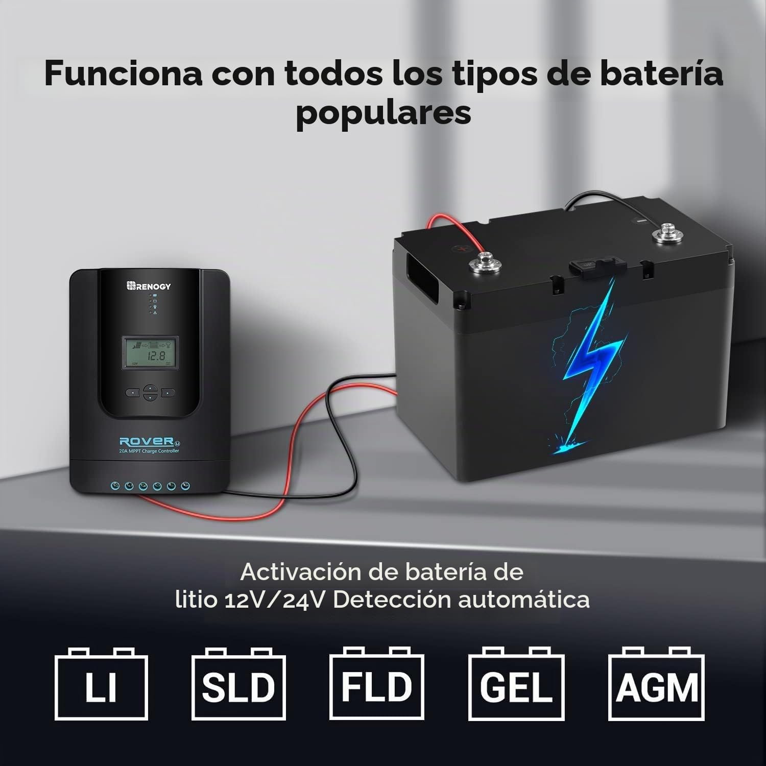 Renogy Panel solar MPPT Bluetooth 20 A 12/24 V Panel solar controlador de carga solar con pantalla LCD