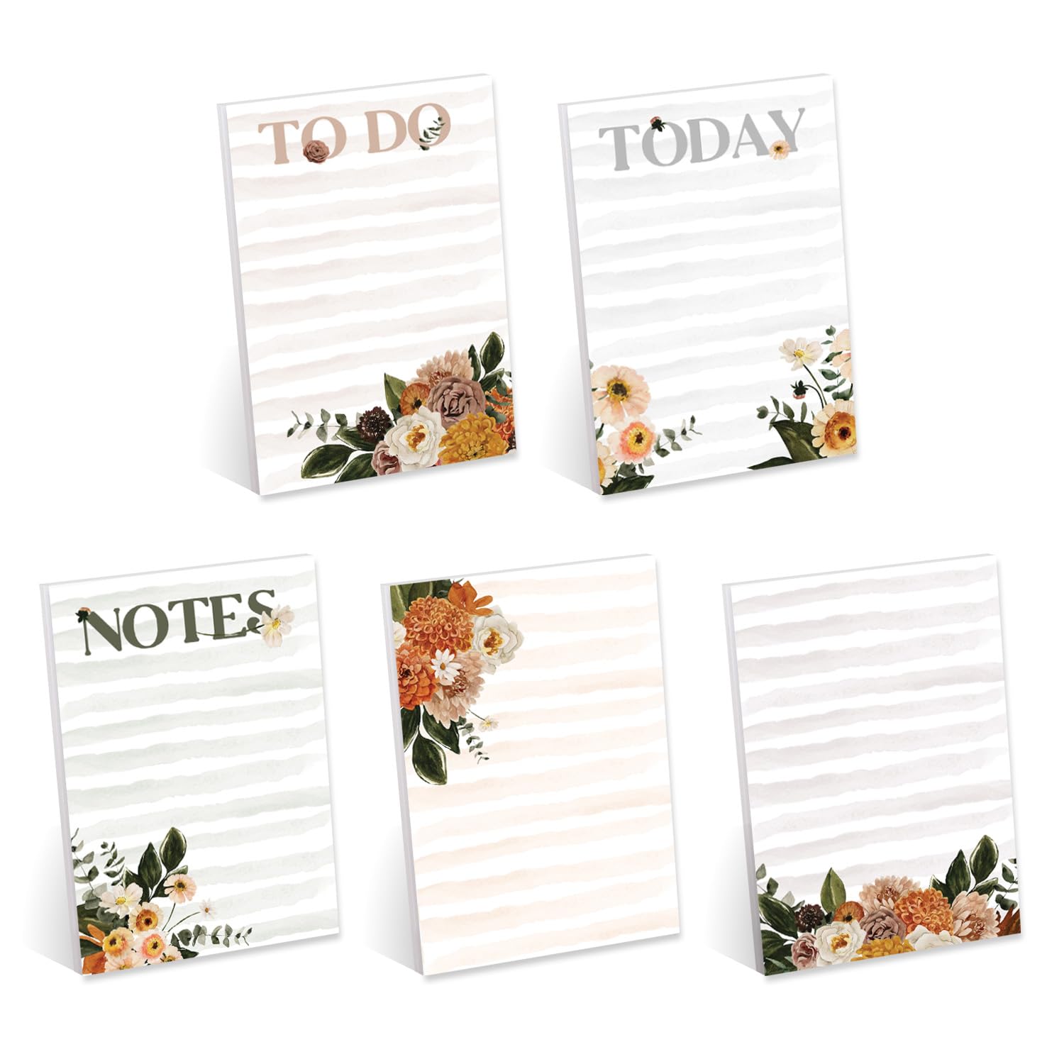 Floral Sticky Note Pads / 4" x 6" Repositionable Indie Boho to Do Sticky Notes / 5 Moody Striped Designs / 50 Sheets Per Pad Set of 5 / Made in USA
