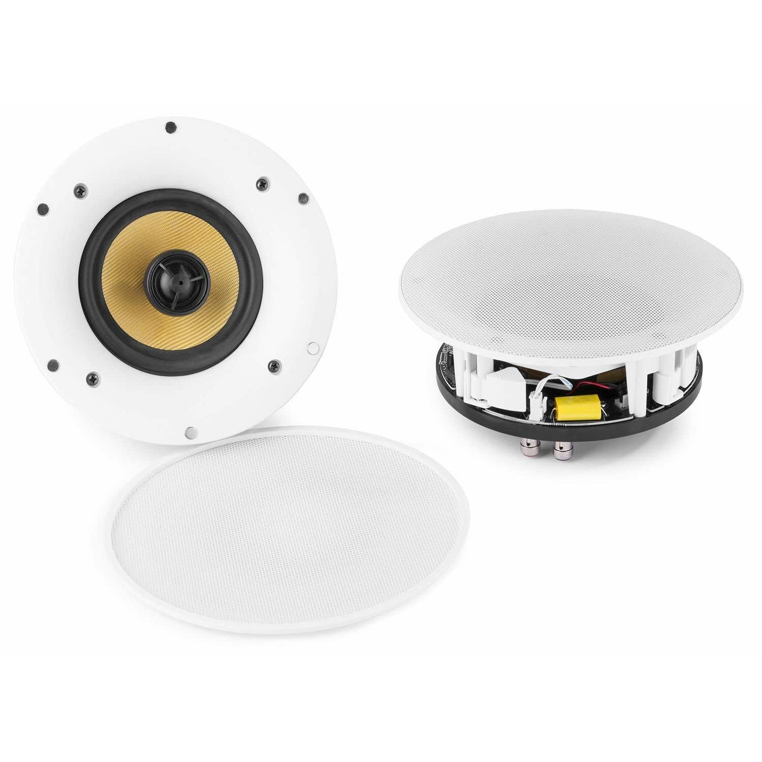 Power DynamicsPD WCS50 5.25" WiFi Bluetooth Ceiling Speaker Set, Wireless Multi Room Audio System with Kevlar Coaxial Cones, Remote Control, Magnetic Grilles, Ideal for Home Theater – White
